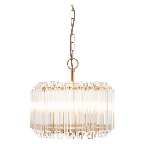 Люстра Endon 117514 Valentina 3lt Pendant, Brushed aged brass plate & clear glass