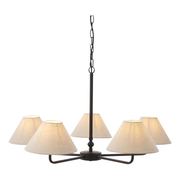 Люстра Endon 117832 Lille 5lt Pendant, Matt black & natural faux linen