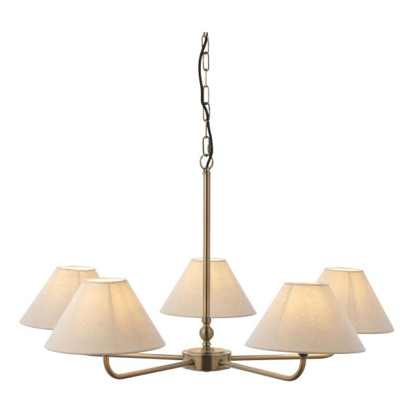 Люстра Endon 117833 Lille 5lt Pendant, Antique brass plate & natural faux linen