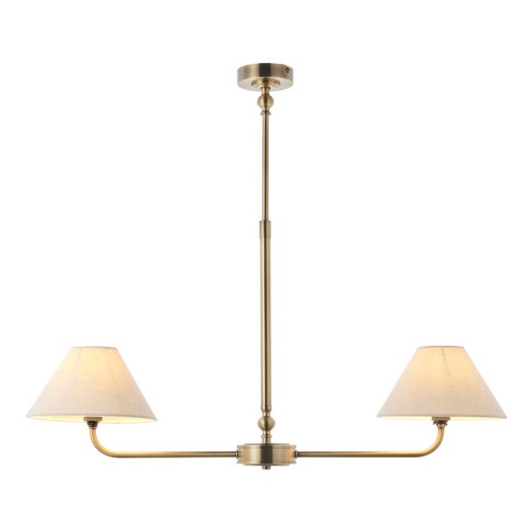 Підвісний світильник Endon 117835 Lille 2lt Linear Pendant, Antique brass plate & natural faux linen