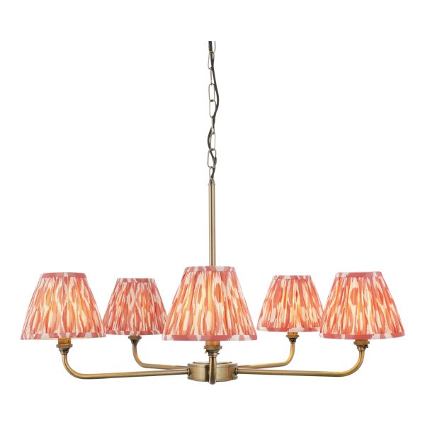 Люстра Endon 118045 Lille & Ikat 16cm 5lt Pendant, Antique brass plate & coral pink fabric