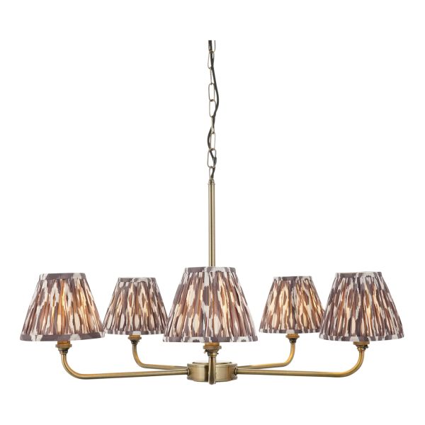 Люстра Endon 118053 Lille & Ikat 16cm 5lt Pendant, Antique brass plate & pearl grey fabric