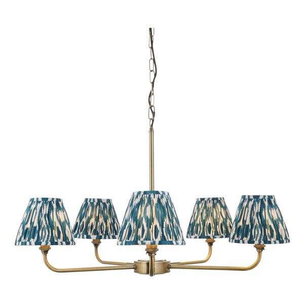 Люстра Endon 118054 Lille & Ikat 16cm 5lt Pendant, Antique brass plate & marlin blue fabric