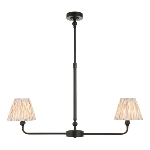 Подвесной светильник Endon 118073 Lille & Ikat 16cm 2lt Linear Pendant, Matt black & neutral print fabric