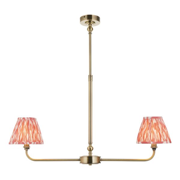 Подвесной светильник Endon 118077 Lille & Ikat 16cm 2lt Linear Pendant, Antique brass plate & coral pink fabric