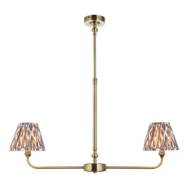 Подвесной светильник Endon 118085 Lille & Ikat 16cm 2lt Linear Pendant, Antique brass plate & pearl grey fabric