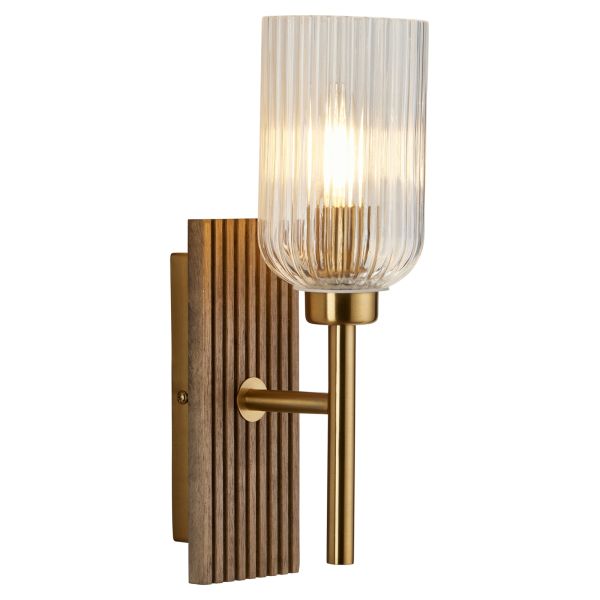 Бра Endon 118365 Grove Wall, Dark beechwood & vintage brass with clear ribbed glass