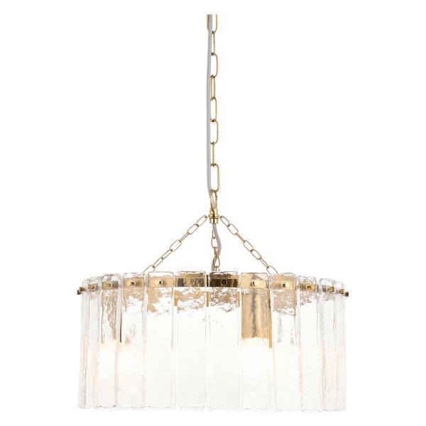 Люстра Endon 118467 Karine 3lt Pendant, Brushed aged brass plate & clear handmade textured glass