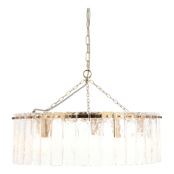 Люстра Endon 118468 Karine 5lt Pendant, Brushed aged brass plate & clear handmade textured glass