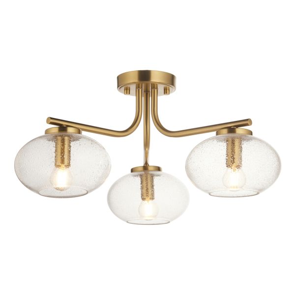 Люстра Endon 118507 Jacob 3lt Semi Flush, Warm brass plate & clear bubble glass