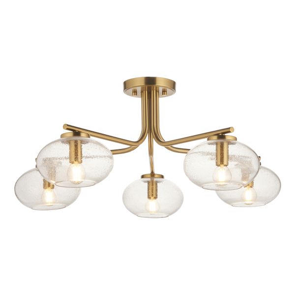 Люстра Endon 118508 Jacob 5lt Semi Flush, Warm brass plate & clear bubble glass