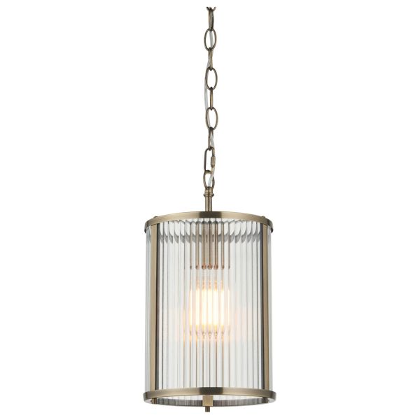 Люстра Endon 118595 Ridgeton Pendant, Antique brass plate & clear ribbed glass