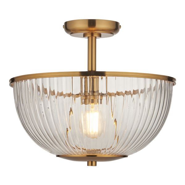 Люстра Endon 118750 Somerset Uplighter Flush, Vintage brass finish & clear ribbed glass