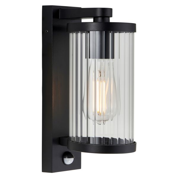 Бра Endon 120537 Newcombe PIR Wall, Matt black & clear ribbed glass