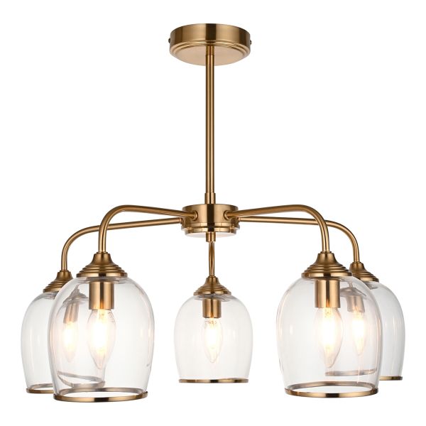 Люстра Endon 120618 Ashcroft 5lt Pendant, Brushed aged brass plate & clear glass