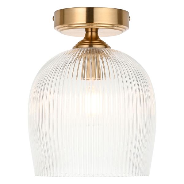 Люстра Endon 120623 Ashcroft Ribbed Flush, Brushed aged brass plate & clear ribbed glass