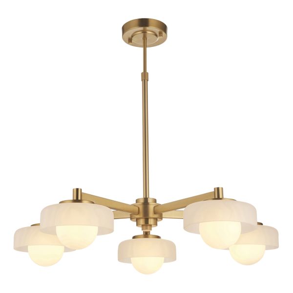 Люстра Endon 120632 Boss 5lt Pendant, Brushed aged brass plate with frosted & opal glass