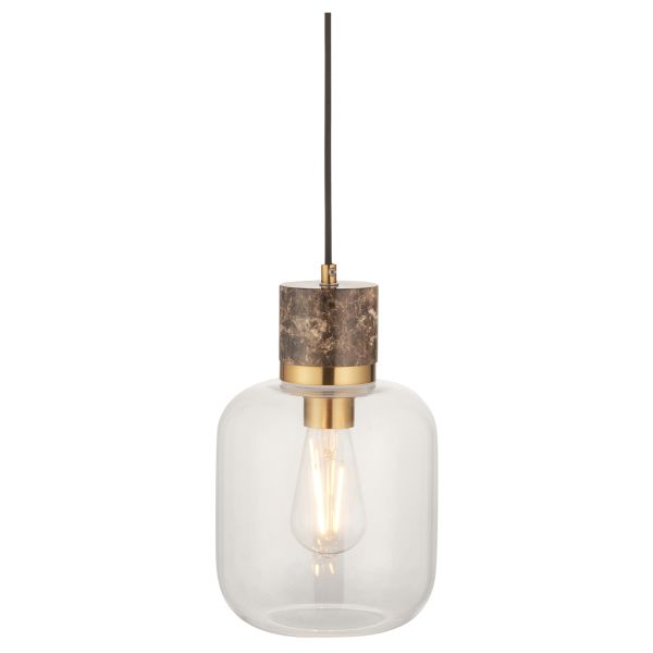 Подвесной светильник Endon 120659 Travi Pendant, Dark brown Emperador marble, vintage brass & clear glass