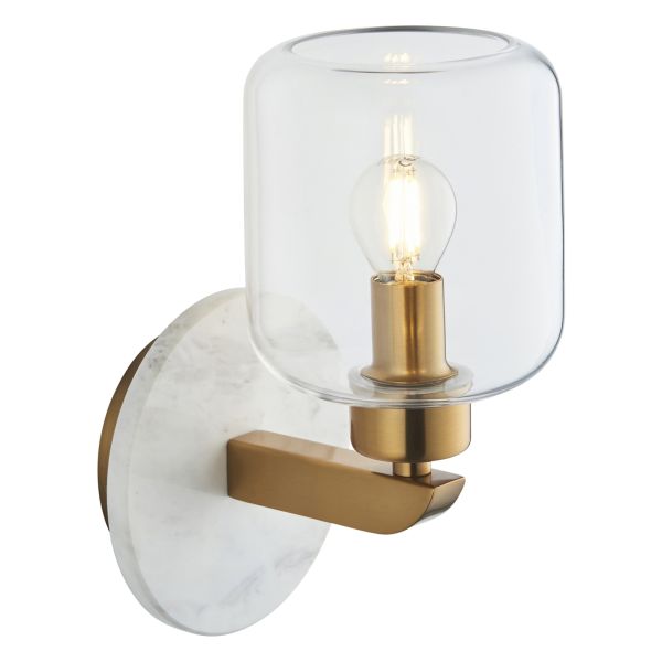 Бра Endon 120660 Travi Wall, White volakas marble, vintage brass & clear glass