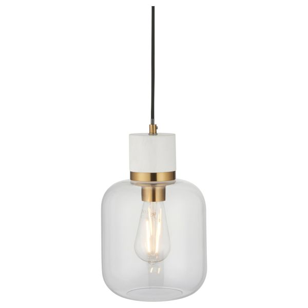 Подвесной светильник Endon 120661 Travi Pendant, White volakas marble, vintage brass & clear glass