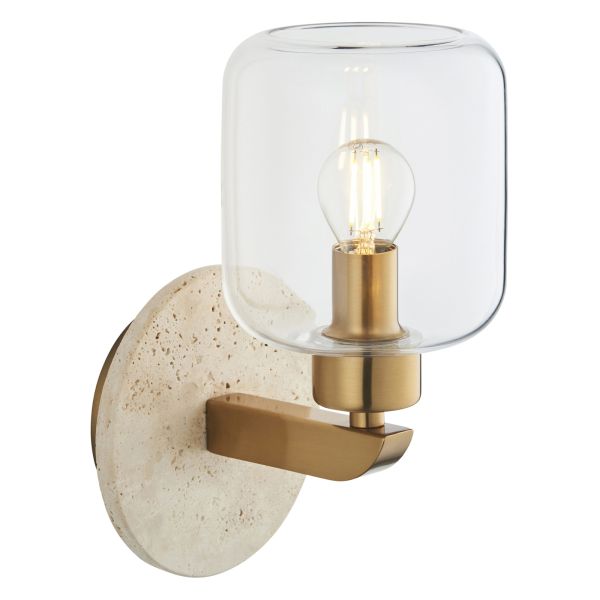 Бра Endon 120662 Travi Wall, Natural travertine, vintage brass & clear glass