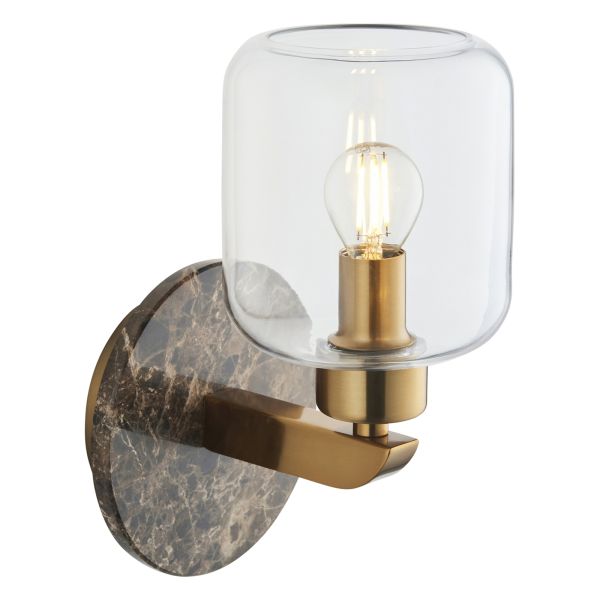Бра Endon 120663 Travi Wall, Dark brown Emperador marble, vintage brass & clear glass