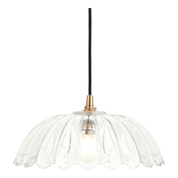 Подвесной светильник Endon 120750 Eltham & Carnation Pendant, Clear glass & brushed aged brass with black braided cable