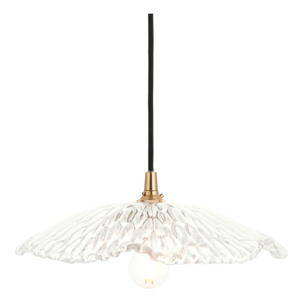 Подвесной светильник Endon 120751 Eltham & Orchid Pendant, Clear glass & brushed aged brass with black braided cable