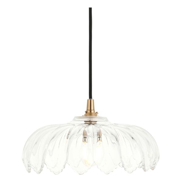 Подвесной светильник Endon 120752 Eltham & Camellia Pendant, Clear glass, brushed aged brass plate & black braided flex