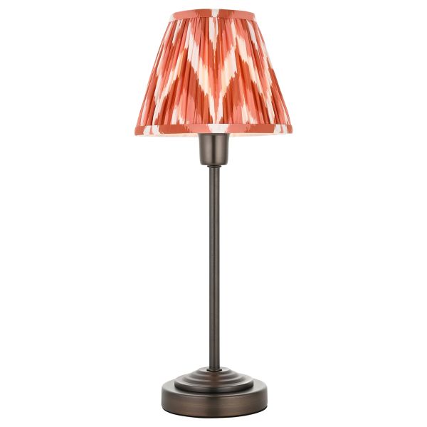 Настільна лампа Endon 120755 Rise & Zigzag 16cm Table, Antique bronze plate & apricot orange fabric