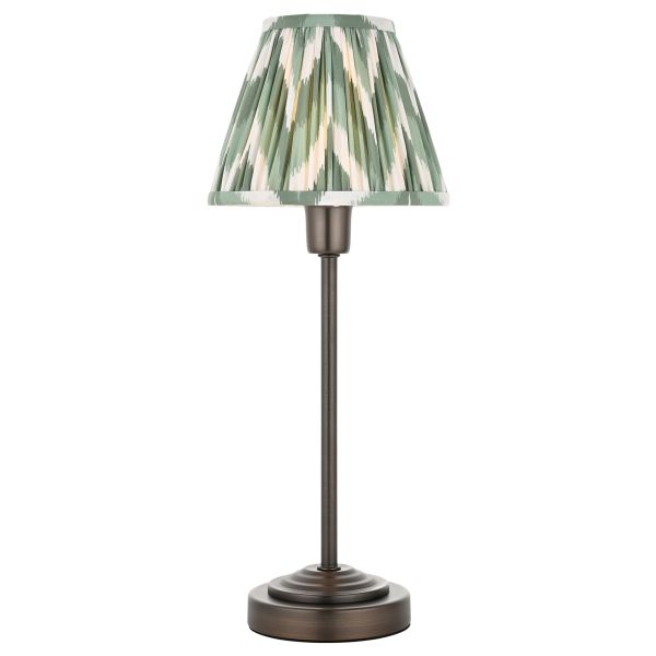 Настільна лампа Endon 120756 Rise & Zigzag 16cm Table, Antique bronze plate & cotswold green fabric