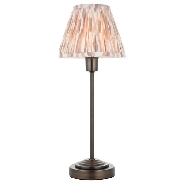 Настільна лампа Endon 121006 Rise & Ikat 16cm Table, Antique bronze plate & neutral print fabric