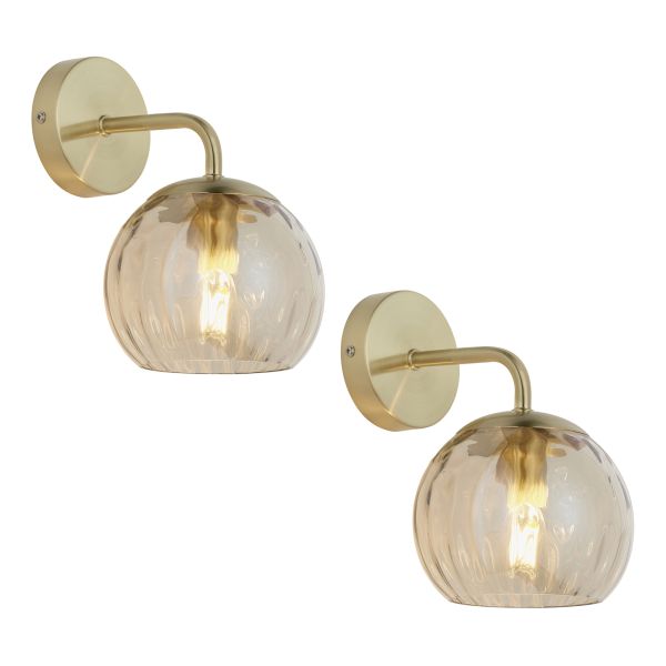 Бра Endon 121510 Dimple - Twin Pack Wall, Satin brass plate & champagne lustre glass