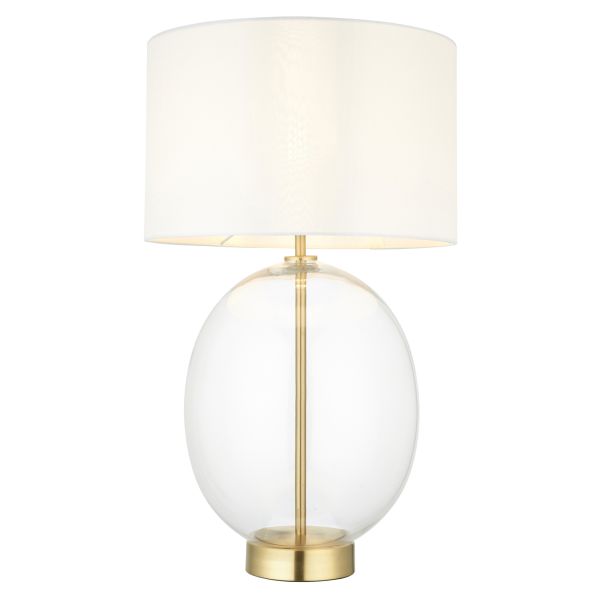 Настольная лампа Endon 99292 Kelda Oval Touch Table, Satin brass plate & clear glass with vintage white fabric