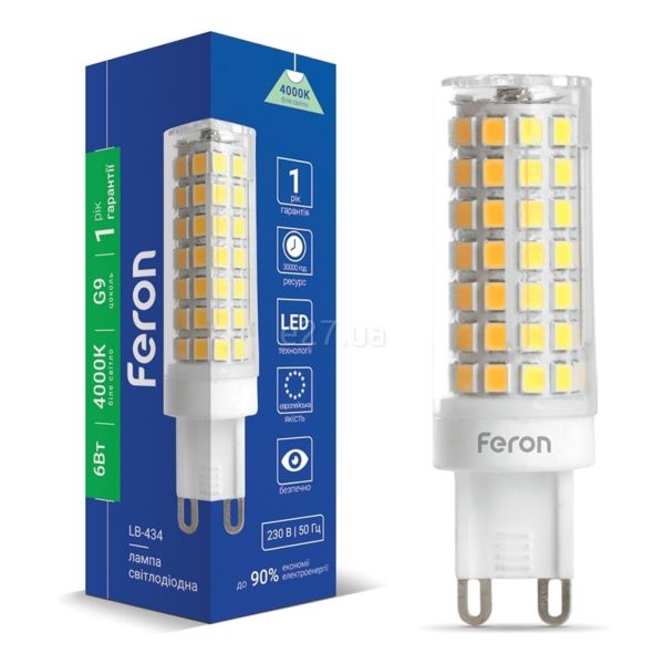 Лампа світлодіодна Feron 38147 потужністю 6W з цоколем G9, температура кольору — 4000К