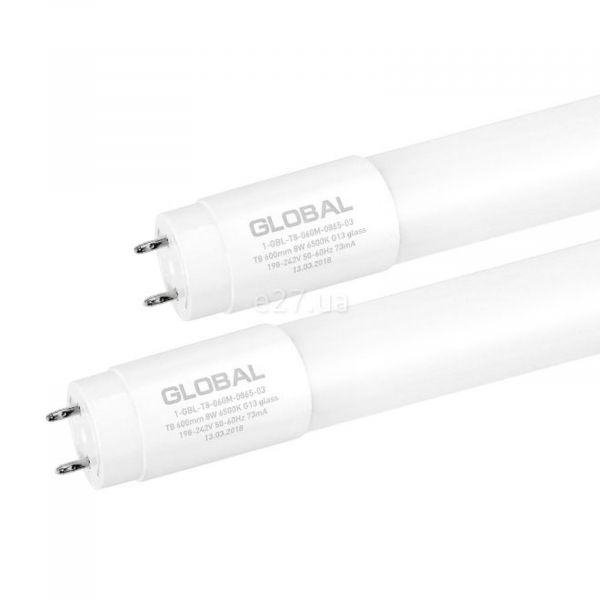 Лампа светодиодная Global 1-GBL-T8-060M-0865-03 мощностью 8W. Типоразмер — T8 с цоколем G13, температура цвета — 6500K