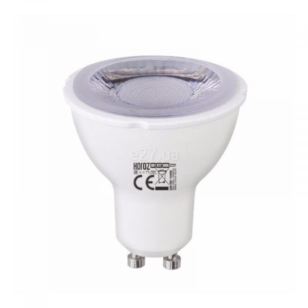 Лампа світлодіодна  сумісна з димером Horoz Electric 001-022-0006-060 потужністю 6W з серії Vision. Типорозмір — MR16 з цоколем GU10, температура кольору — 4200K