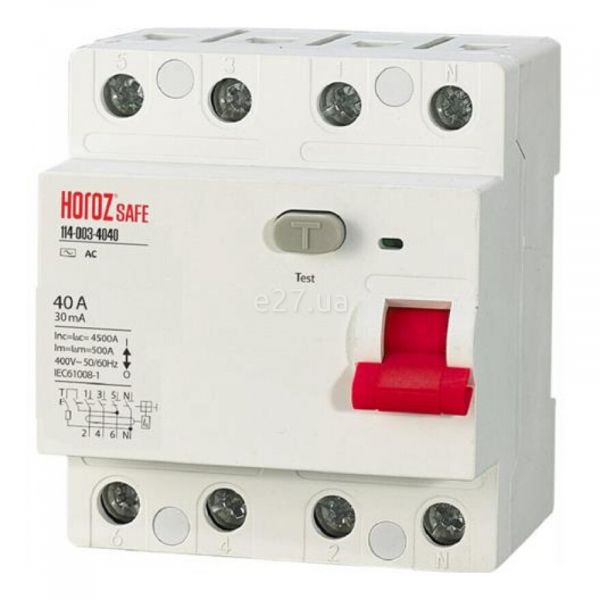Выключатель дифференциального тока, УЗО Horoz Electric 114-003-4040-010 Safe