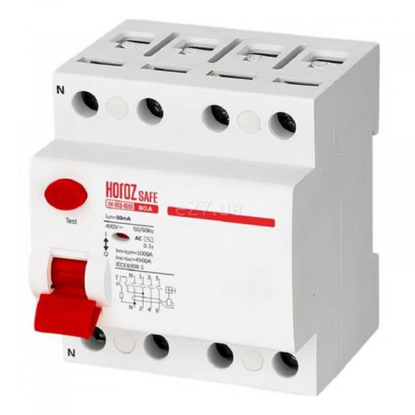 Вимикач диференціального струму, УЗО Horoz Electric 114-003-4080-010 Safe