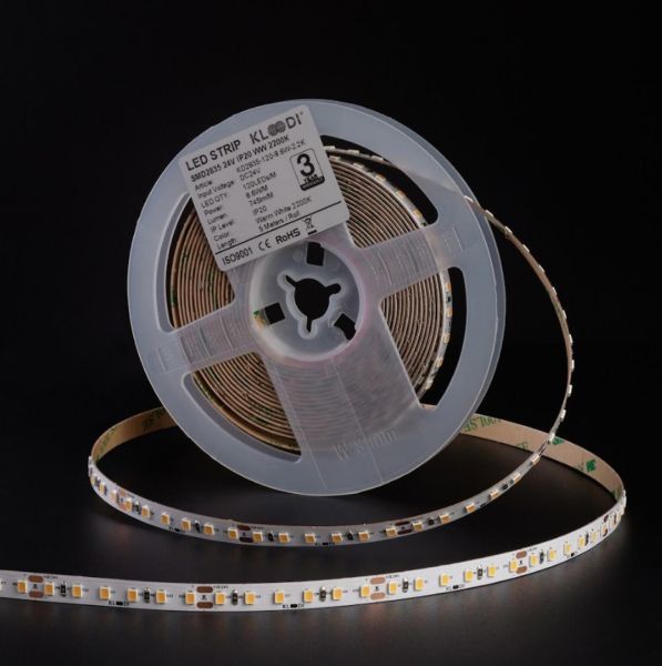 Світлодіодна стрічка Kloodi KD2835-120-8.6W-2.2K-24V потужністю Wтемпература кольору — 2200K. У наборі 5шт.