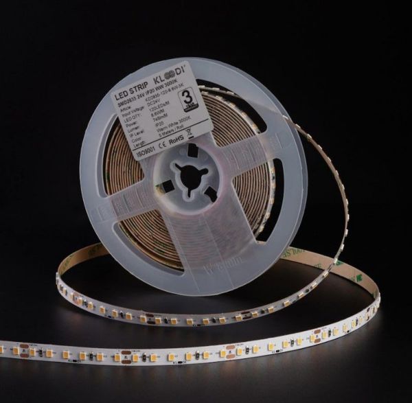 Світлодіодна стрічка Kloodi KD2835-120-8.6W-3K-24V потужністю Wтемпература кольору — 3000K. У наборі 5шт.