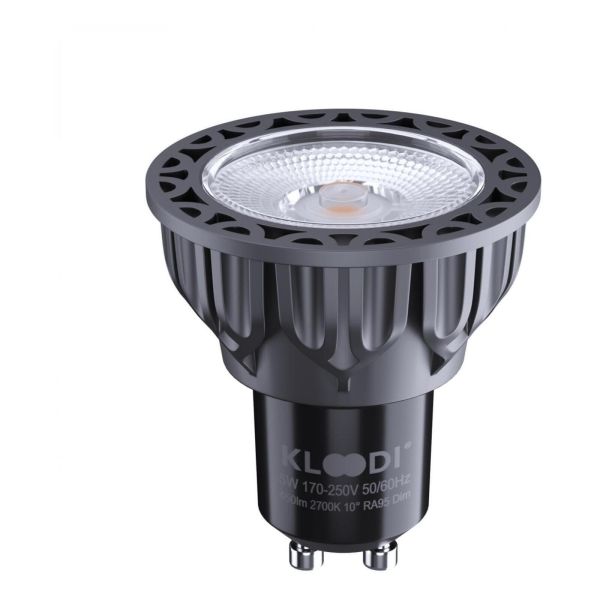 Лампа светодиодная  диммируемая Kloodi KDGU10-QL 5WCOB 2.7K 10D BK DIM мощностью 5W с цоколем GU10, температура цвета — 2700K