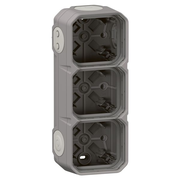 Коробка для наружного монтажа Legrand 069680L PLEXO Коробка накладна 3-постова горизонтальна/вертикальна, колір Сірий
