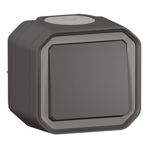 Переключатель проходной 1-клавишный Legrand 069761L PLEXO Перемикач 10А накладний, колір Антрацит