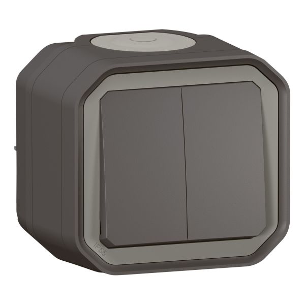 Переключатель проходной без фиксации Legrand 069775L PLEXO Перемикач/кнопка двоклавішний 10А накладний, колір Антрацит
