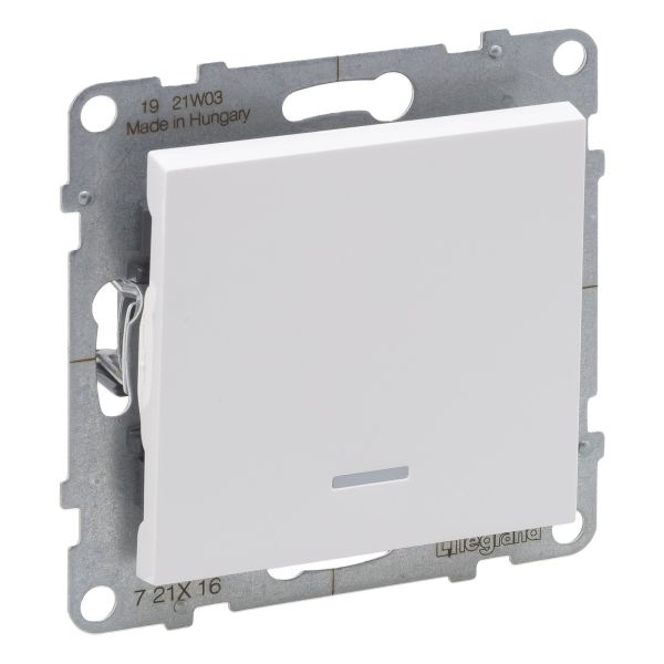 Переключатель проходной 2-клавишный Legrand 721116 SUNO Перемикач одноклавішний з підсвіткою 10А автоматичні клеми, колір Білий