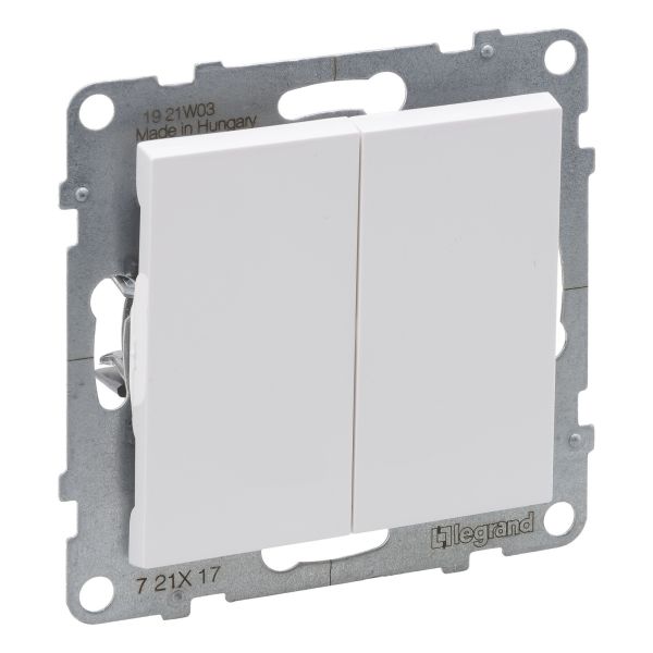 Вимикач без фіксації 2-клавішний Legrand 721117 SUNO Вимикач кнопковий 2-клавішний 6А автоматичні клеми, колір Білий