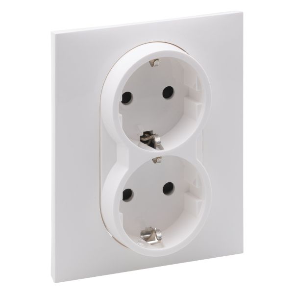 Розетка подвійна 220В Legrand 721126 SUNO Розетка силова 2х2К+З 16А, 250 В авт. клеми, зі шторками , колір Білий