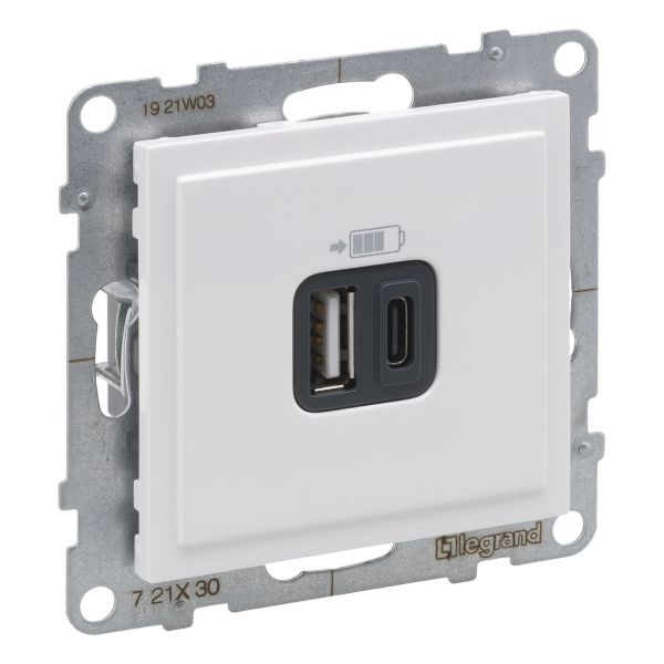 Розетка USB Legrand 721130 SUNO Розетка USB Тип А+C 15Вт 3,0А 5В, колір Білий