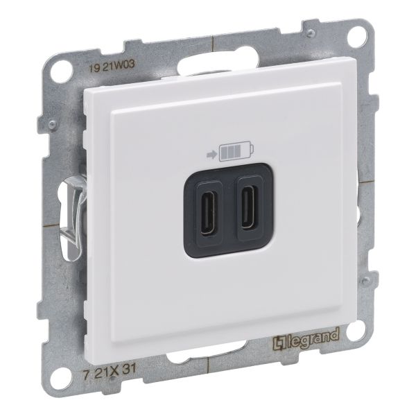 Розетка USB Legrand 721131 SUNO Розетка USB Тип С+C 15 Вт 3,0А 5В, колір Білий